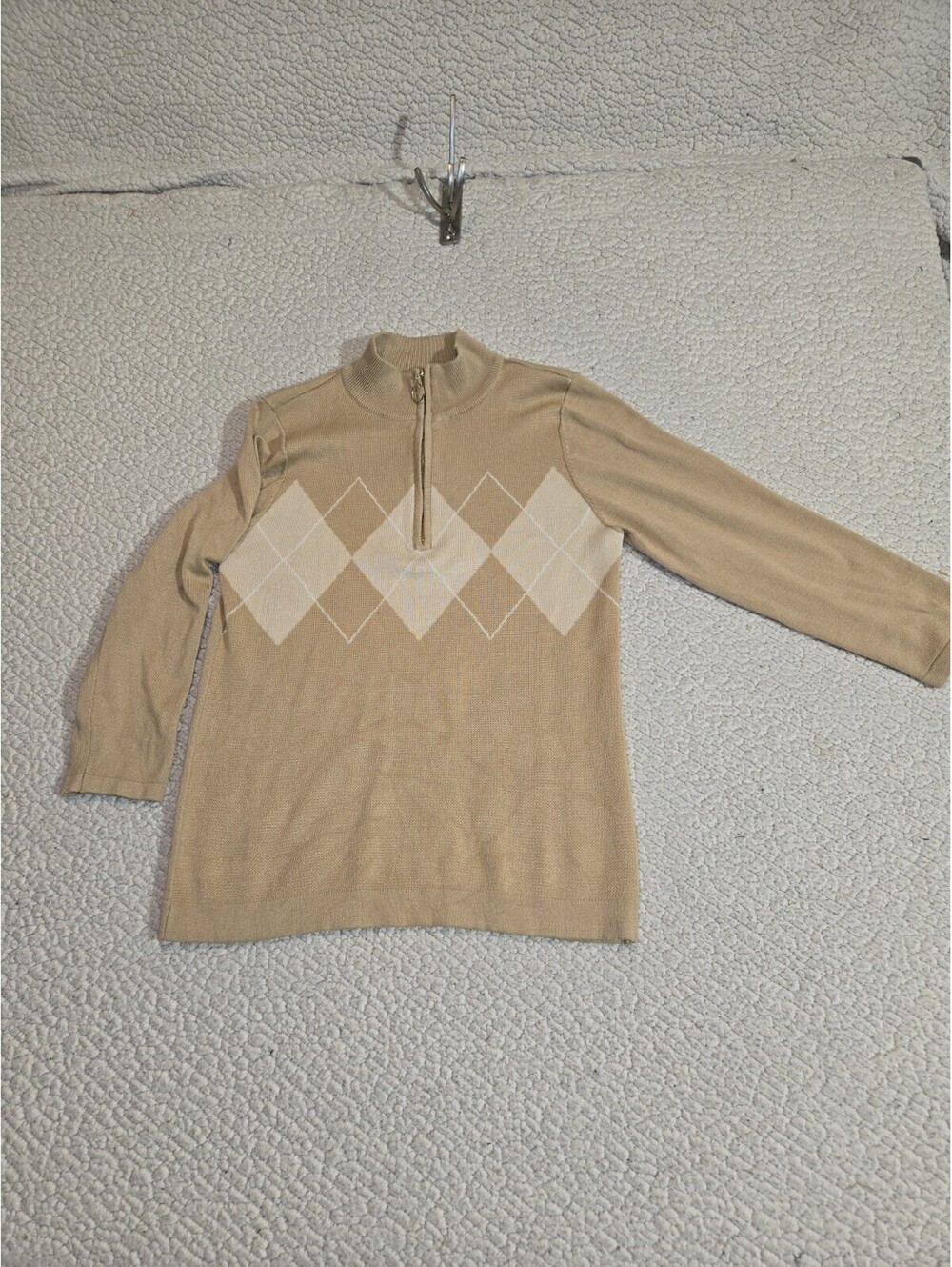 Sloan Rouge Women's Sz S 1/2 Zip Pullover Sweater Beige/tan Argyle Preppy...